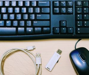 High angle view of computer keyboard on table