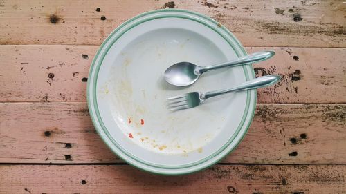 High angle view of breakfast on table