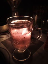 Close-up of beer in glass on table