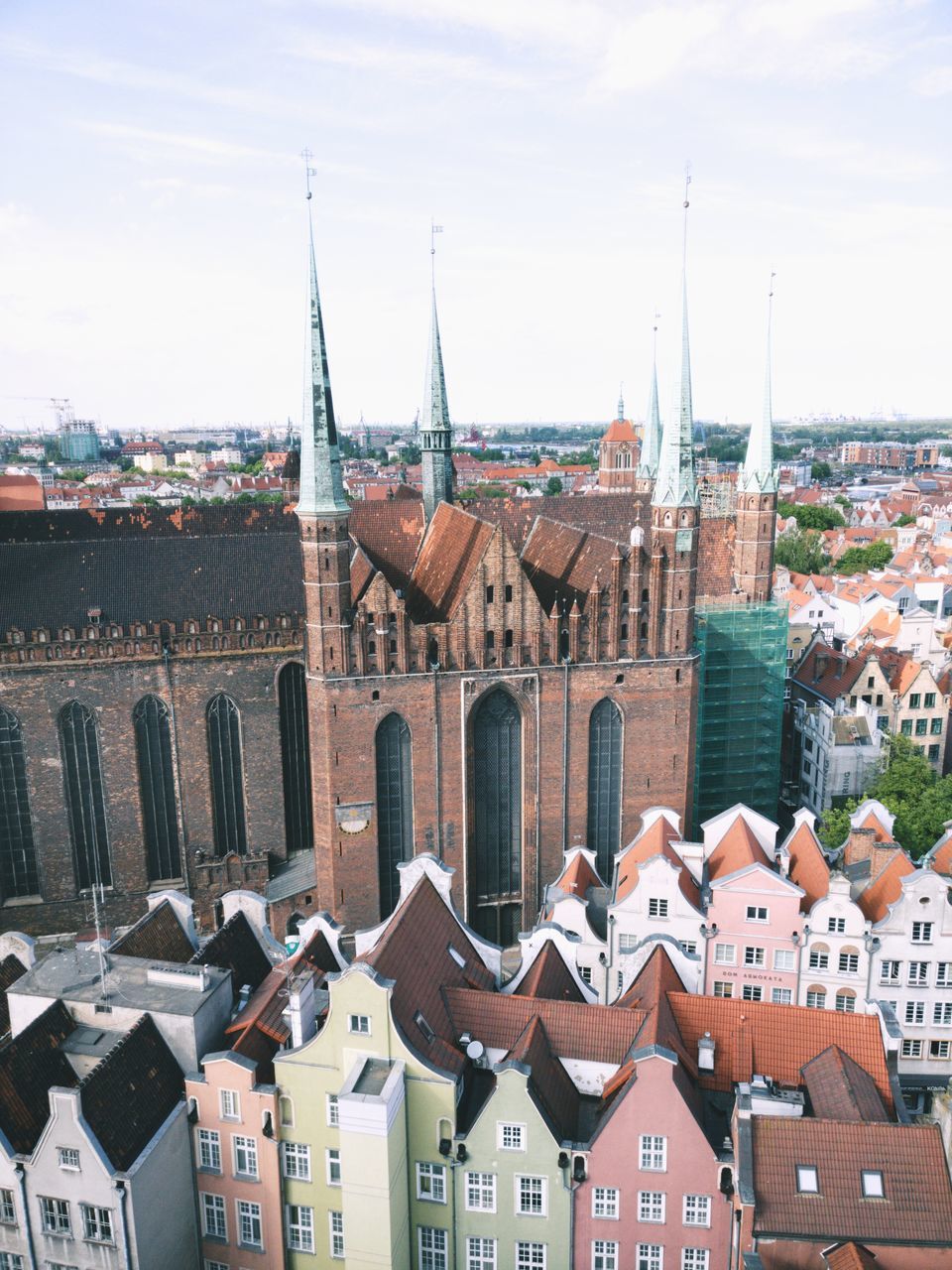 High angle view of houses in town