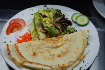 High angle view of meal served in plate