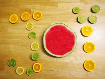 Directly above shot of fruits served on table