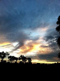 Silhouette of trees against cloudy sky