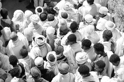 High angle view of people standing outdoors