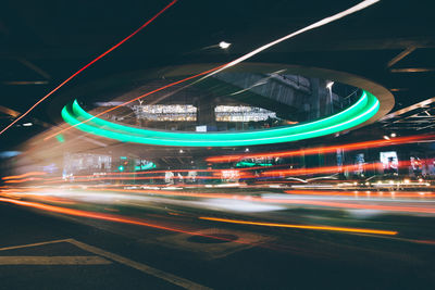 Light trails on city street at night