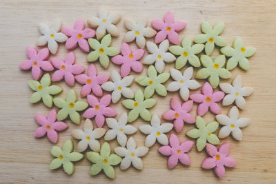 High angle view of chopped vegetables on table