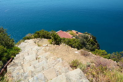 High angle view of rocks by sea