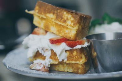 Close-up of breakfast served in plate