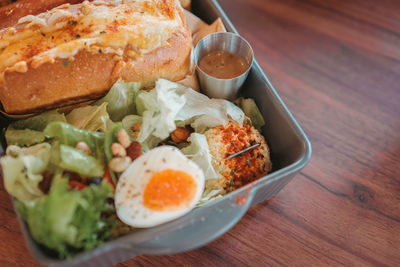 High angle view of food on table