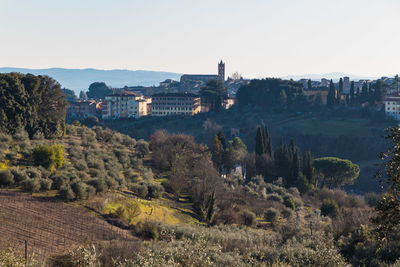 View of townscape against clear sky