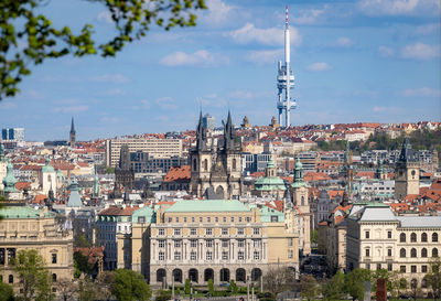 Panoramic view of old town prague with charles university from prague castle
