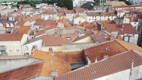 High angle view of houses in town