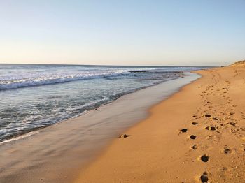 Scenic view of beach against clear sky