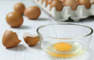 Close-up of eggs in bowl on table