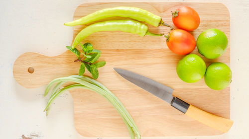 High angle view of vegetables on table