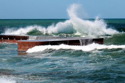 Scenic view of sea against clear sky