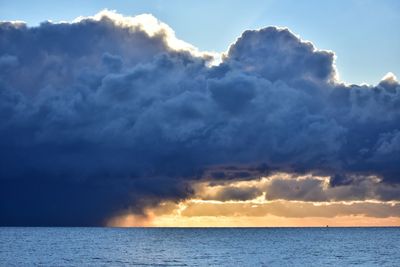 Scenic view of sea against dramatic sky