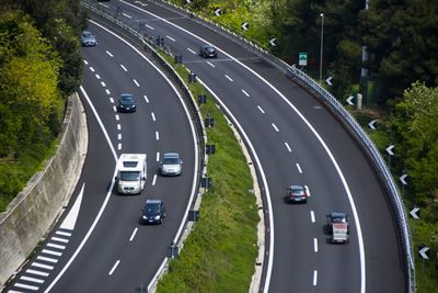 High angle view of cars on road