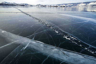 Close-up of frozen lake