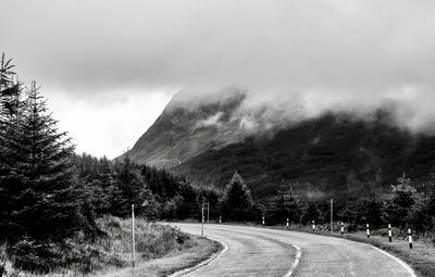 Oban scotland united kingdom. road. mountains sky. clouds trees black and white. tourism travel