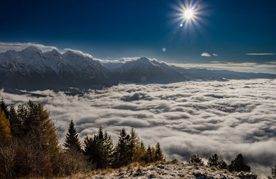 Scenic view of snowcapped mountains against sky