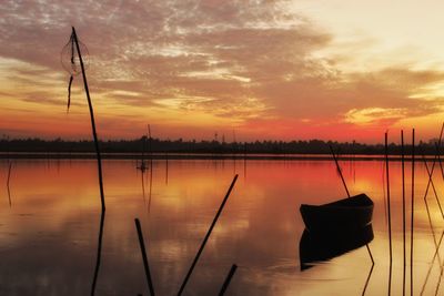 Scenic view of lake against sky during sunset