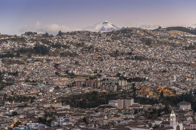 High angle view of buildings in city