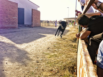 People walking on built structure