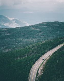 High angle view of road amidst landscape against sky