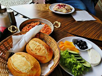 Close-up of breakfast served on table