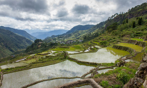 High angle view of mountains against sky