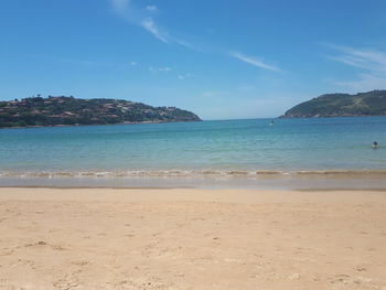 Scenic view of sea against blue sky