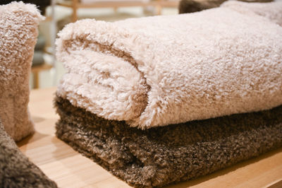 Close-up of multi colored towels on table