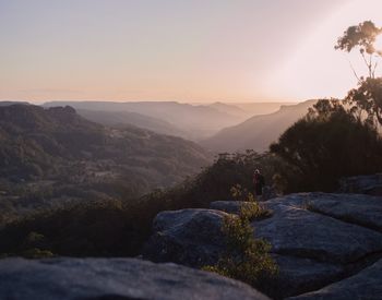 Scenic view of mountains against sky during sunset