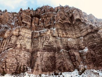 Low angle view of rock formations against sky