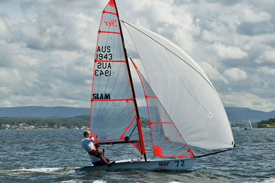 View of sailboat in sea against sky