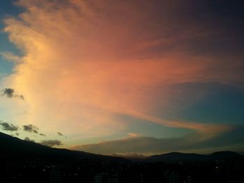 Scenic view of mountains against sky at sunset