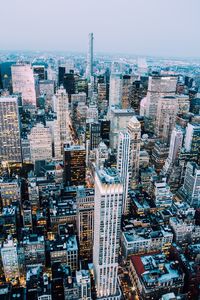 High angle shot of cityscape against clear sky