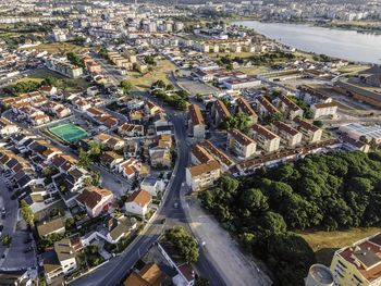 High angle view of townscape by street in city