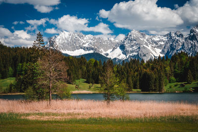 Scenic view of landscape and mountains against sky