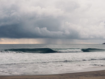Scenic view of sea against cloudy sky