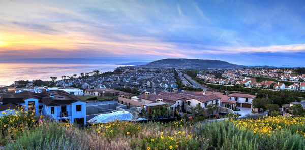 View of town at night