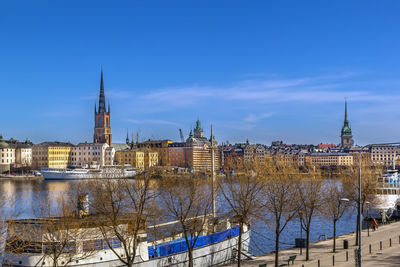 View of riddarholmen from the sodermalm island in stockholm, sweden