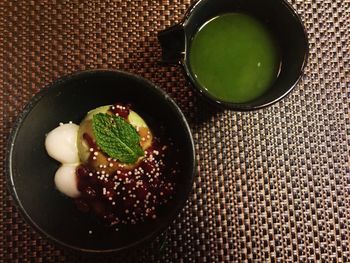 High angle view of vegetables in bowl on table