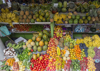 High angle view of fruits for sale at market stall