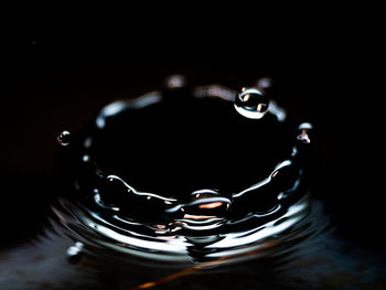 Close-up of water splashing against black background