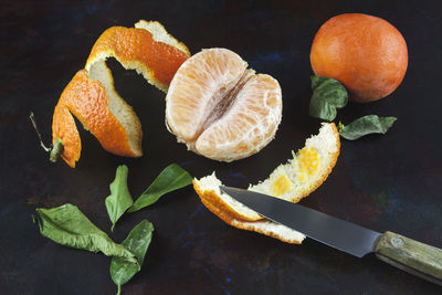 High angle view of orange on table