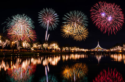 Firework display at night