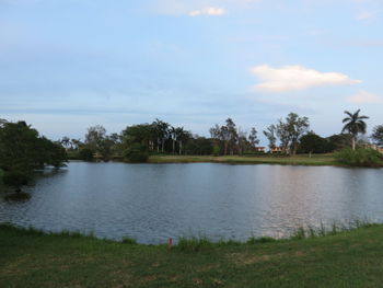 Scenic view of lake against sky