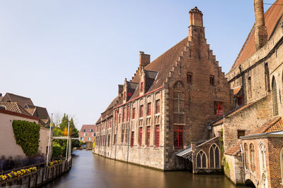 Canal amidst buildings against clear sky